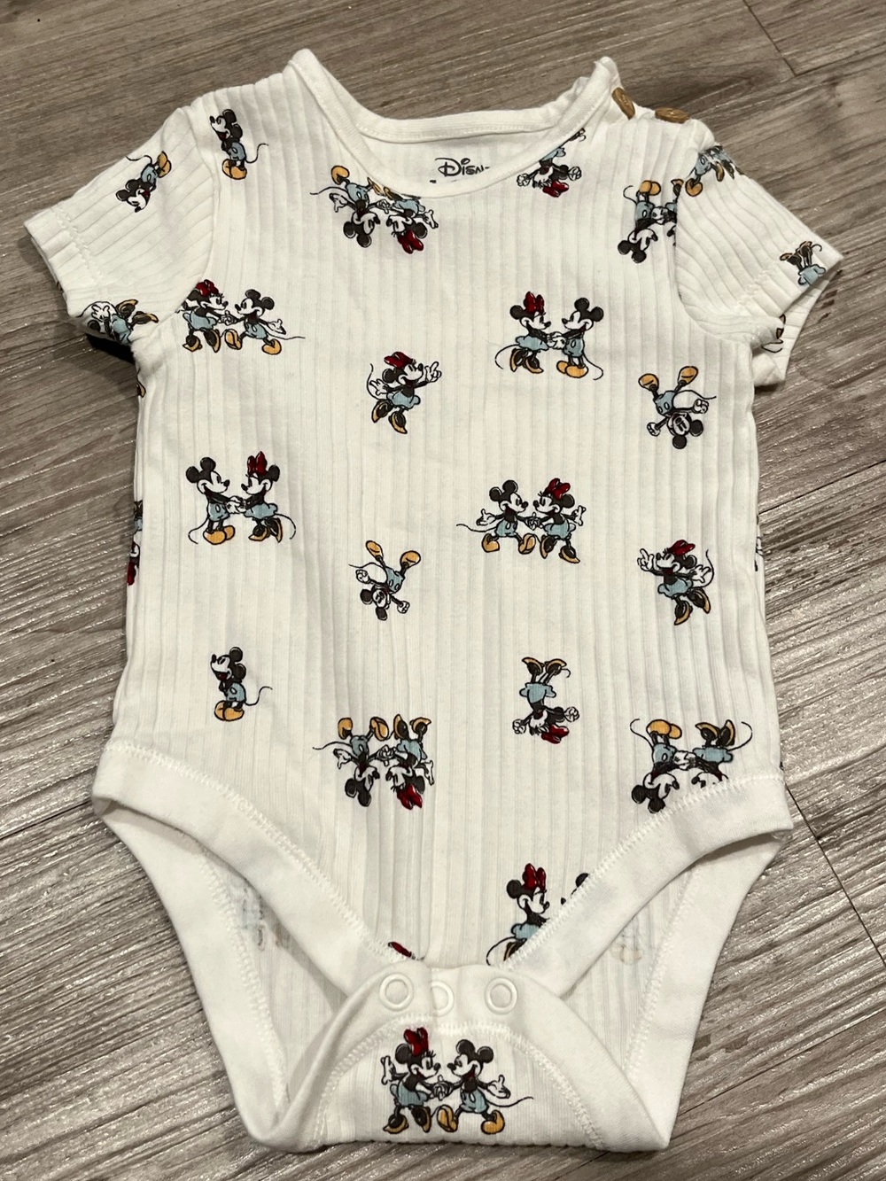 Disney White Ribbed Mickey & Minnie Print Baby One-Piece